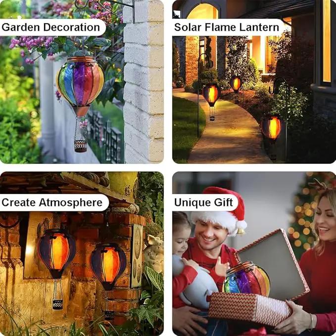 2PCS Solar Hot Air Balloon Lanterns with Flame with Shepherd's Hooks, Glass Hanging Flickering Lights Outdoor Waterproof for Garden Tree Yard Patio Mother's Day Gift, 18" H Colorful by GreenHaven Gardens