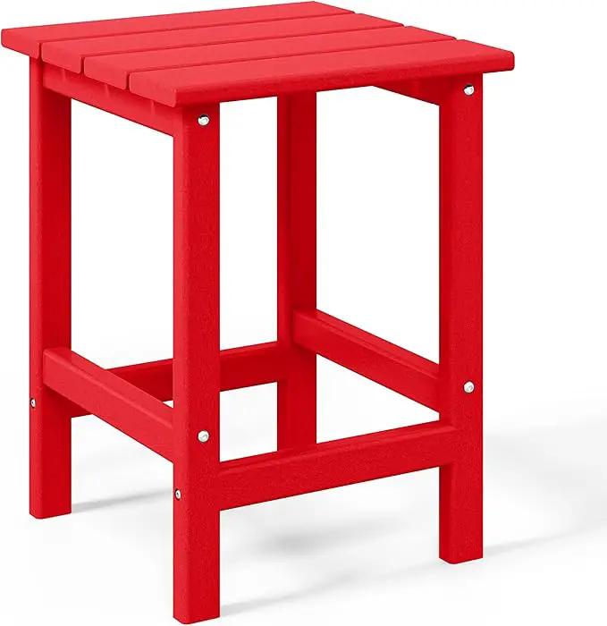 WO Home Furniture Adirondack Chairs Table Set of 3 PCS Outdoor Folding Chairs Side End Table Weather/UV Resistant for Lawn, Garden, Bon Fire, Balcony (Red) by GreenHaven Gardens