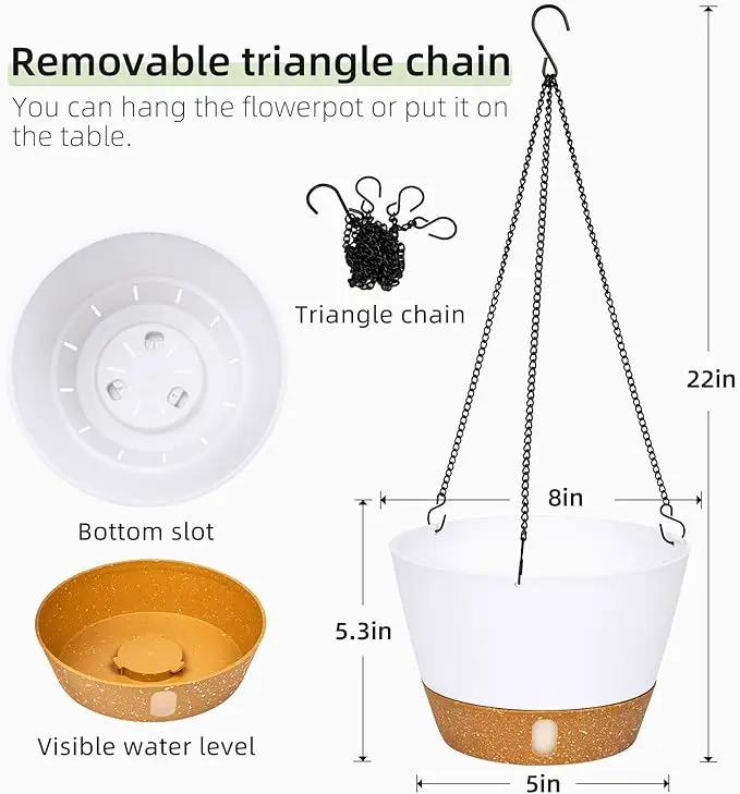QCQHDU 2 Pack Hanging Planters for Indoor Outdoor Plants, 8 Inch Hanging Baskets Flower Pots with Reservoir Tray & Visible Water-Level by GreenHaven Gardens