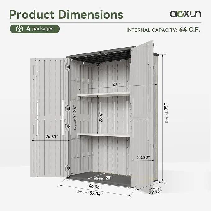 Aoxun 64 Cu.Ft Outdoor Storage Shed with Floor and 2 Shelves, Waterproof Horizontal Resin Cabinet for Garage Storage, Pool Storage, Bike Shed, Garden Shed by GreenHaven Gardens