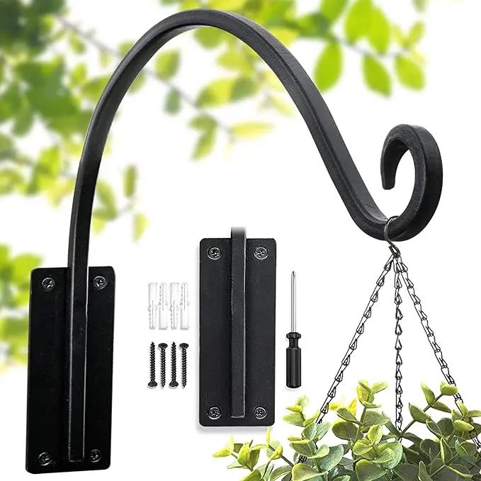 Heavy Duty Plant Hanger Bracket (16"/Black) Outdoor Hand-Forged Hanging Plant Bracket Durable and Stable Bird Feeder Hanger by GreenHaven Gardens