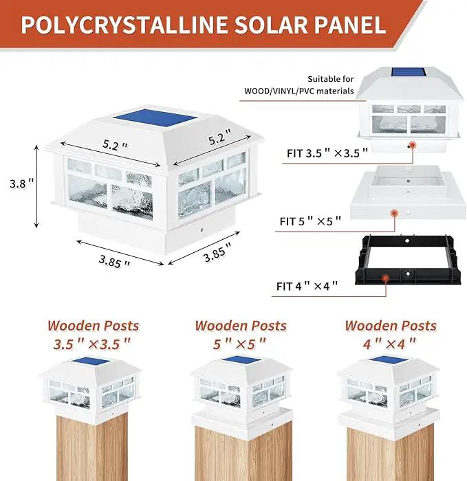 4 Packs Solar Post Cap Lights White Fence Deck Post Light Solar Powered Fit 3.5x3.5 4x4 5x5 Wooden Posts Outdoor Waterproof by GreenHaven Gardens