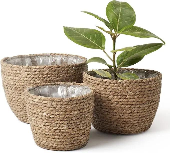 La Jolíe Muse Seagrass Planter Basket Indoor, Flower Pots Cover, Plant Containers, Natural(3-Pack) 10.2"+8.7"+6.7" by GreenHaven Gardens