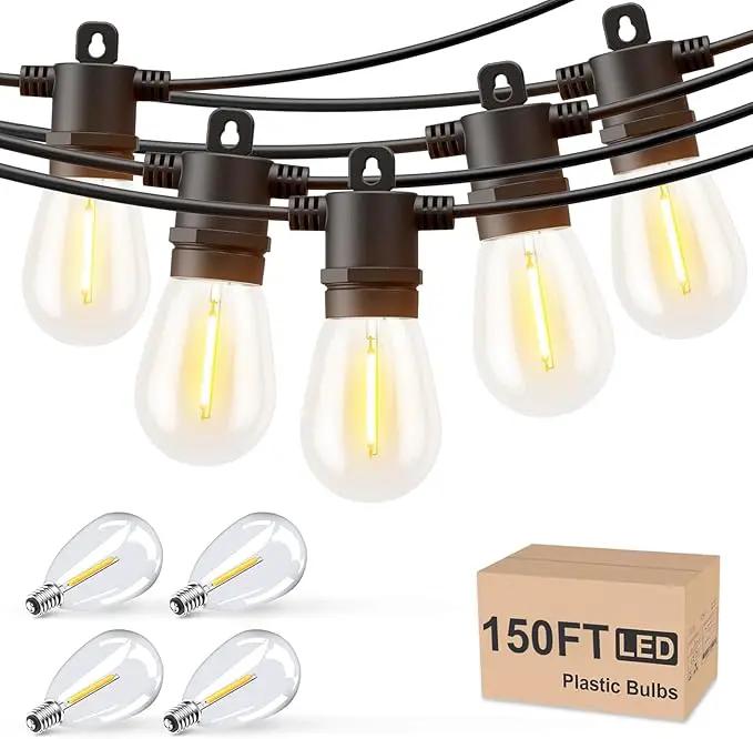 Svater Outdoor String Lights 150 FT, Patio Lights for Outside with Shatterproof Bulbs, IP65 Waterproof Commercial Grade LED Hanging Light for Backyard Bistro Market Cafe, Black by GreenHaven Gardens