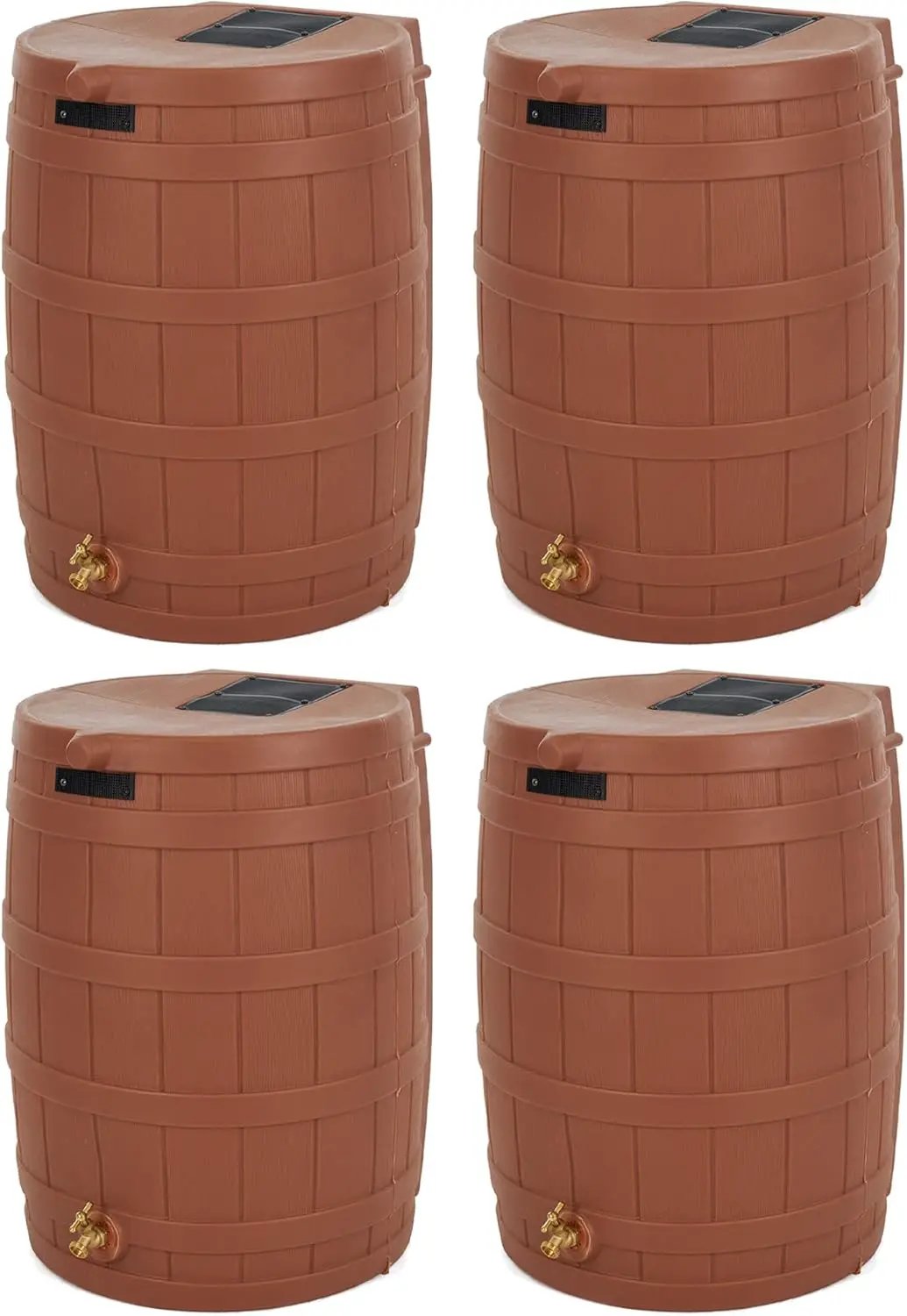 Good Ideas Rain Wizard 50 Gallon Plastic Outdoor Home Rain Barrel Water Storage Collector with Brass Spigot and Flat Back Design, Terra Cotta (4 Pack) by GreenHaven Gardens