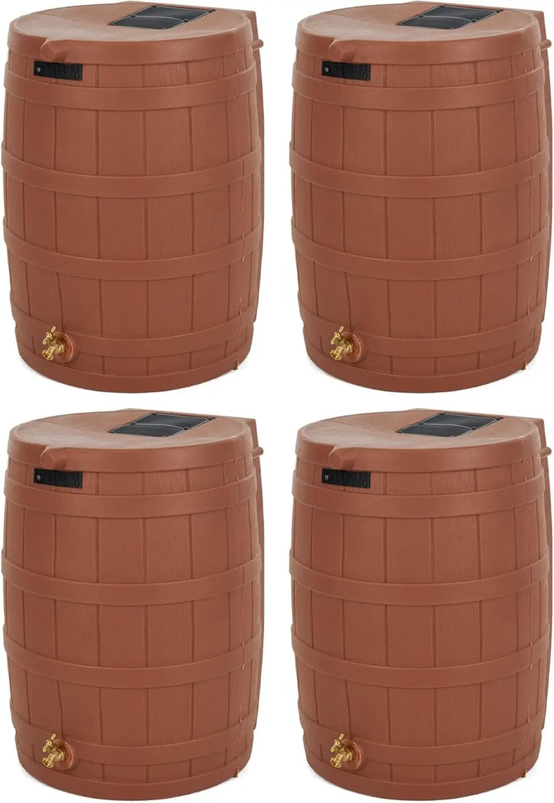 Good Ideas Rain Wizard 50 Gallon Plastic Outdoor Home Rain Barrel Water Storage Collector with Brass Spigot and Flat Back Design, Terra Cotta (4 Pack) by GreenHaven Gardens