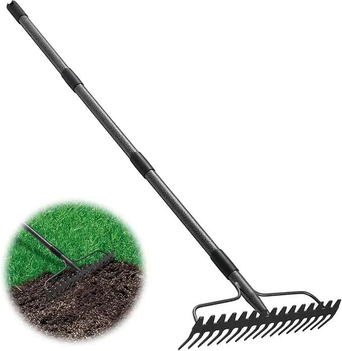 Garden Rake:63 Inch Metal Garden Leaf Rake with 17 Tines, Heavy Duty Bow Rakes for Lawn Yard Leaves Debris Mulch Gravel Thatch Clean,Lawn Care Gardening Landscaping by GreenHaven Gardens
