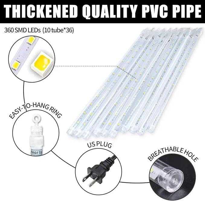 Christmas Purple Meteor Shower Rain Lights, 10 Tube 360 LED 12 Inch for Outdoor Halloween Falling String Raindrop Decor, Patio Garden Roof Eaves by GreenHaven Gardens