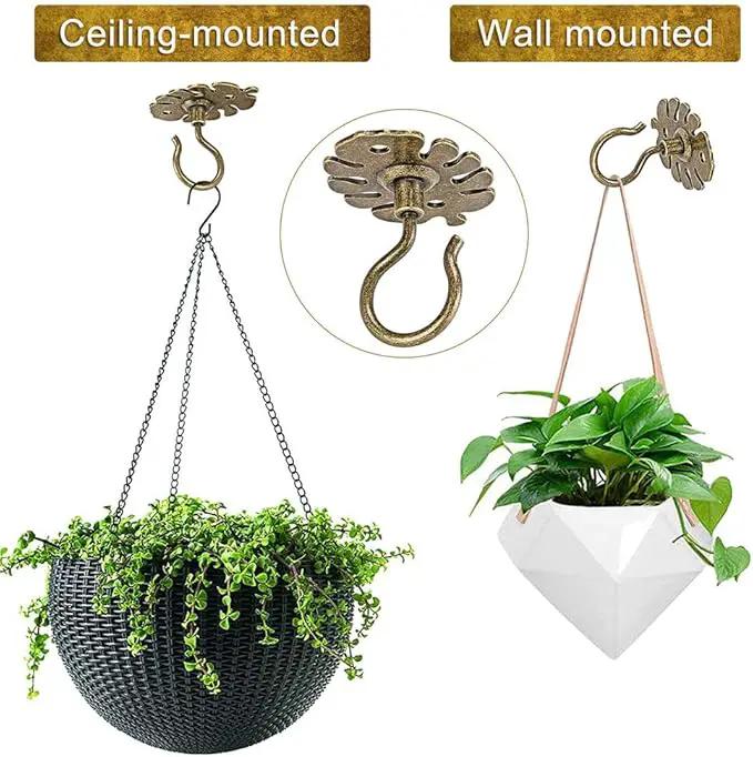 Dolibest Wall Mount Ceiling Hooks,Plant Hooks for Ceiling Metal Plant Bracket Iron Wall Mount Lanterns Hangers Hooks for Hanging Plants Lights, Outdoor Wire, Fairy Lights, Wind Chimes, Bronze(4PCS) by GreenHaven Gardens
