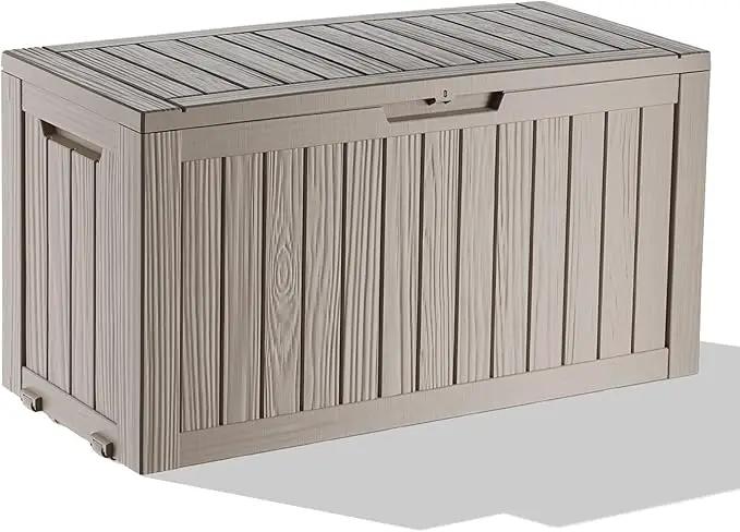 75 Gallon Waterproof Outdoor Storage Box,Resin Deck Box,Lockable Outside Storage Box Container for Patio Furniure,Garden,Pool Tools (75 Gallon,Grey) by GreenHaven Gardens