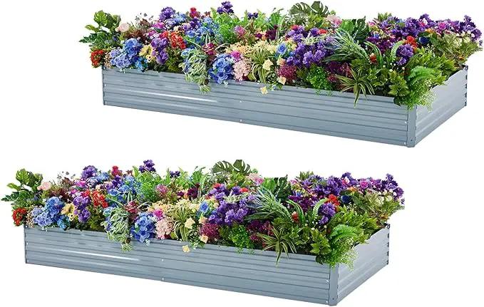 2 Pack 8x4x1FT Galvanized Raised Garden Beds Kit Outdoor Metal Gardening Planter Box for Vegetable Elevated Flower Herbs,Gray by GreenHaven Gardens