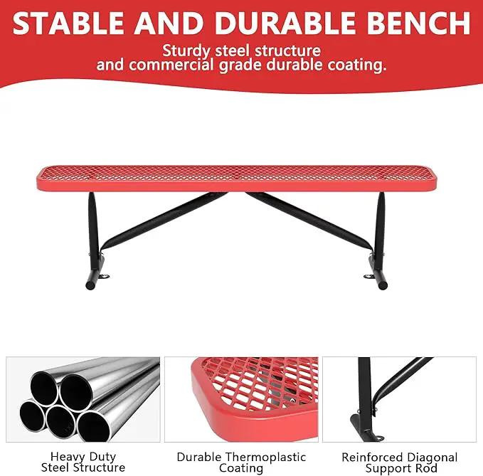 6 Feet Heavy Duty Metal Park Bench for Outside, Outdoor Bench with Portable Frame, Commercial Benches for Shopping Mall, Store, Park, Patio, Deck, Red by GreenHaven Gardens