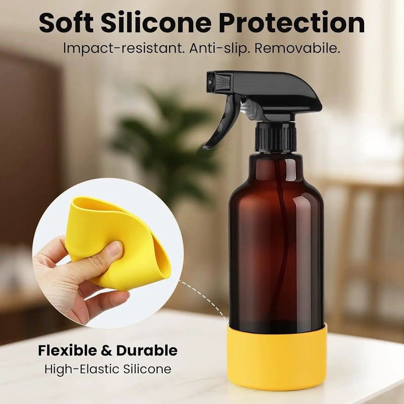 Glass Spray Bottles with Silicone Sleeve 16.9oz 2 Pack Empty Spray Bottle for Hair Mist/Stream Spraying for Cleaning Solutions, Plants, Essential Oils (Brown-grey&yellow) by GreenHaven Gardens