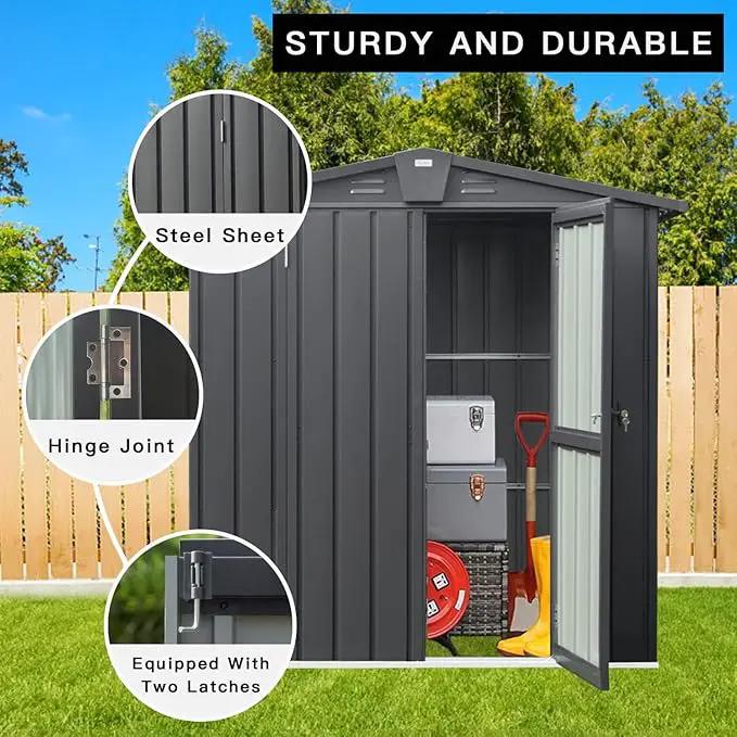 Domi Outdoor Storage Shed 5.7' x 3’, Metal Garden Shed with Galvanized Steel Frame for Bike, Tools, Lawn Mowers, Pool Toys, Outdoor Storage Cabinet with Lockable Door for Garden Lawn Patio (Dark Grey) by GreenHaven Gardens