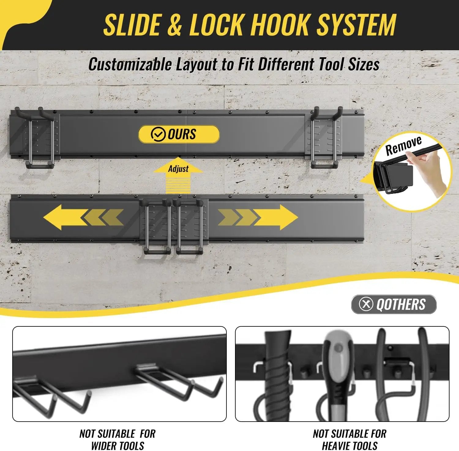 Garage Tool Rack Wall Mount – 64 inches Heavy-Duty Garden Tool Holder with 8 Adjustable Hanging Hooks – Garage Wall Storage Organizer for Shovel, Rake – Max Load 720 lbs (64 inch) by GreenHaven Gardens