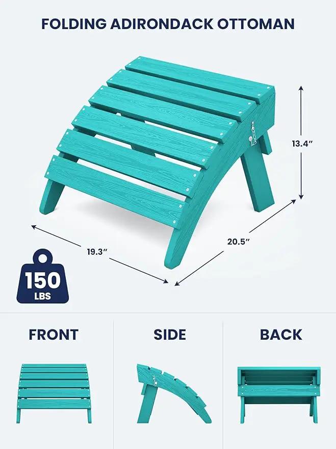 KINGYES Folding Adirondack Ottomans Set of 2 for Adirondack Chair, Aruba by GreenHaven Gardens