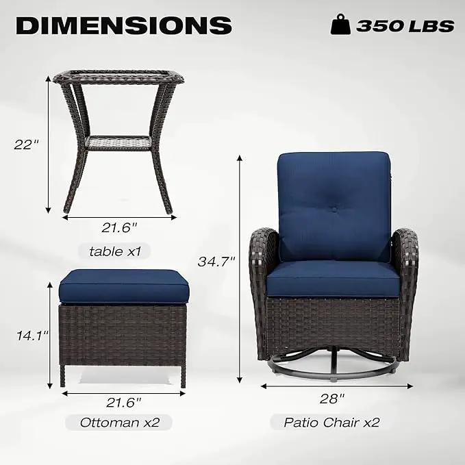 Joyside 5 Piece Patio Furniture Set, Outdoor Swivel Chair Sets with Thick Cushion and Ottoman, Wicker Patio Conversation Set for Porch, Deck Use (Brown/Blue, 5 PCS) by GreenHaven Gardens