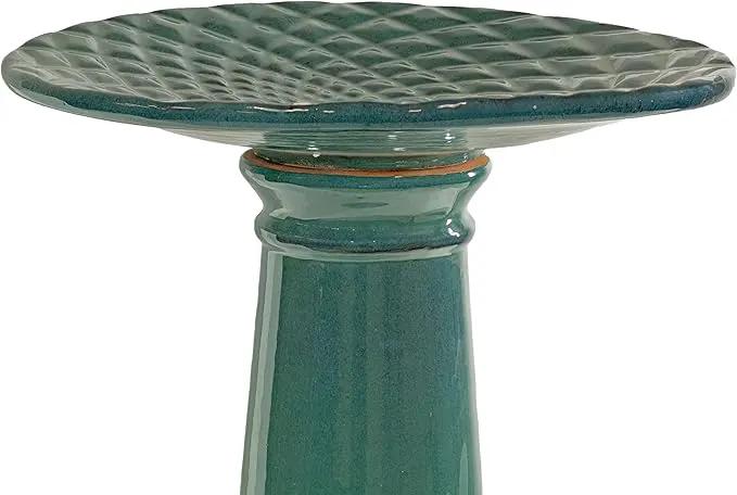 Sunnydaze Rennes Outdoor Ceramic Bird Bath - 22.5" H - UV- and Frost-Resistant - Glazed Bowl and Pedestal with Turquoise Finish by GreenHaven Gardens