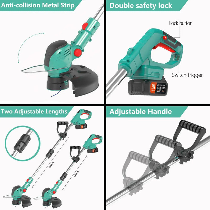 Electric Weed Wacker Cordless,21V Electric Weed Cordless Eater Battery Powered with 2 x 4.0Ah Batteries, 3-in-1 Grass Trimmer/Edger/Brush Cutter, String Trimmer, Adjustable Shaft by GreenHaven Gardens