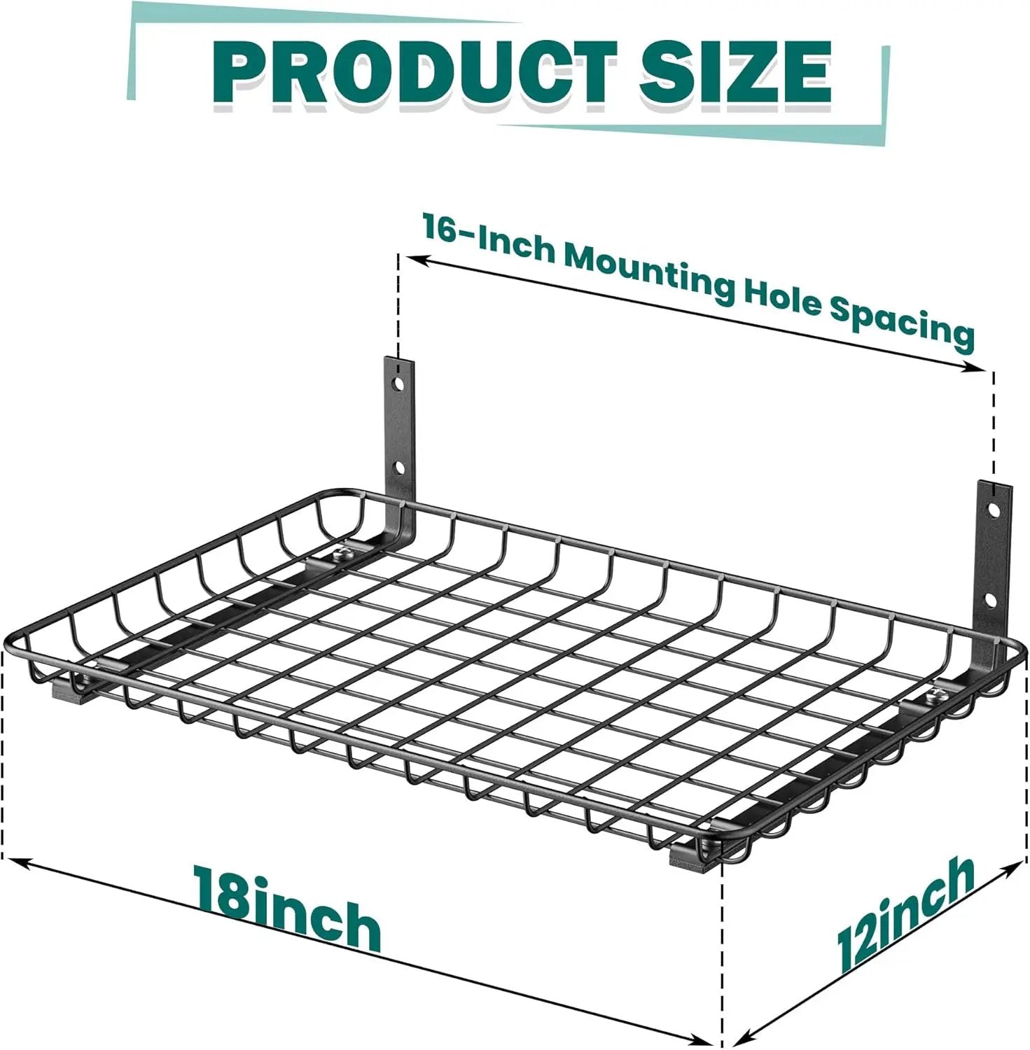 EVERHANGER Garage Wall Shelves 12x18 Inch, Wall Mounted Storage Shelf, Metal Shelf Rack, Heavy-Duty Shelf Organizer 2 Pack, Black by GreenHaven Gardens