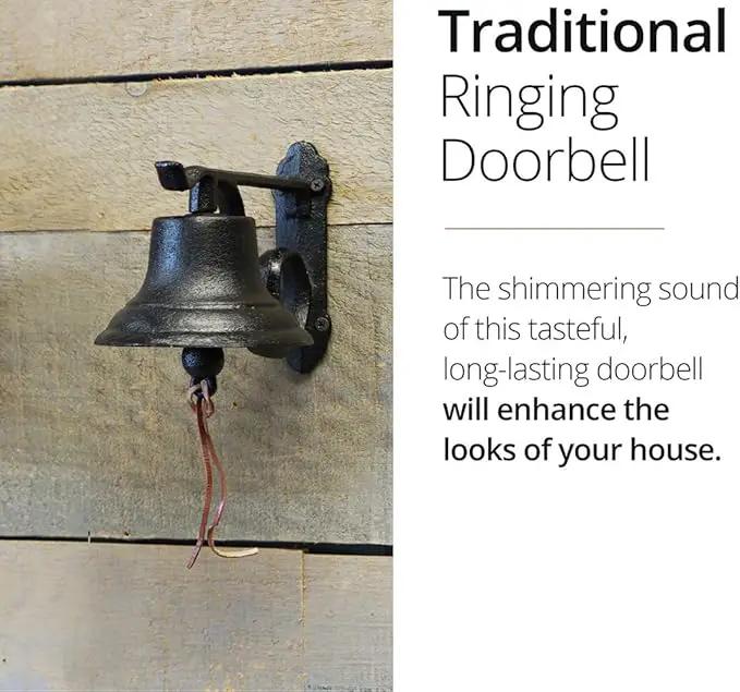 NACH Rustic Cast Iron Doorbell, Small Door Bells for Homes, Dinner Bell, Small Bell, Kitchen Door Bell, Antique Black Doorbell, 8.5x5x6.5 Inches, JS-90-091 by GreenHaven Gardens