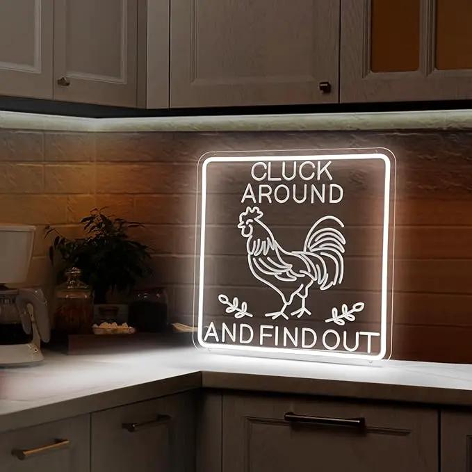 Funny Rooster Decor 16 X 16 Inch Large,Rooster Kitchen Decor Kitchen Sign Dimmable Neon Sign for Farmhouse,Rooster Gifts,Chicken Coop,Garden,Farm House Decoration by GreenHaven Gardens