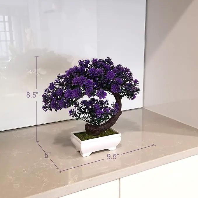 Small Artificial Plants Greenery Desktop Bonsai - Purple Plastic Fake Plants for Home Decor Indoor Bookshelf Office Desk Bathroom Room Decor, Tall 8.5" by GreenHaven Gardens