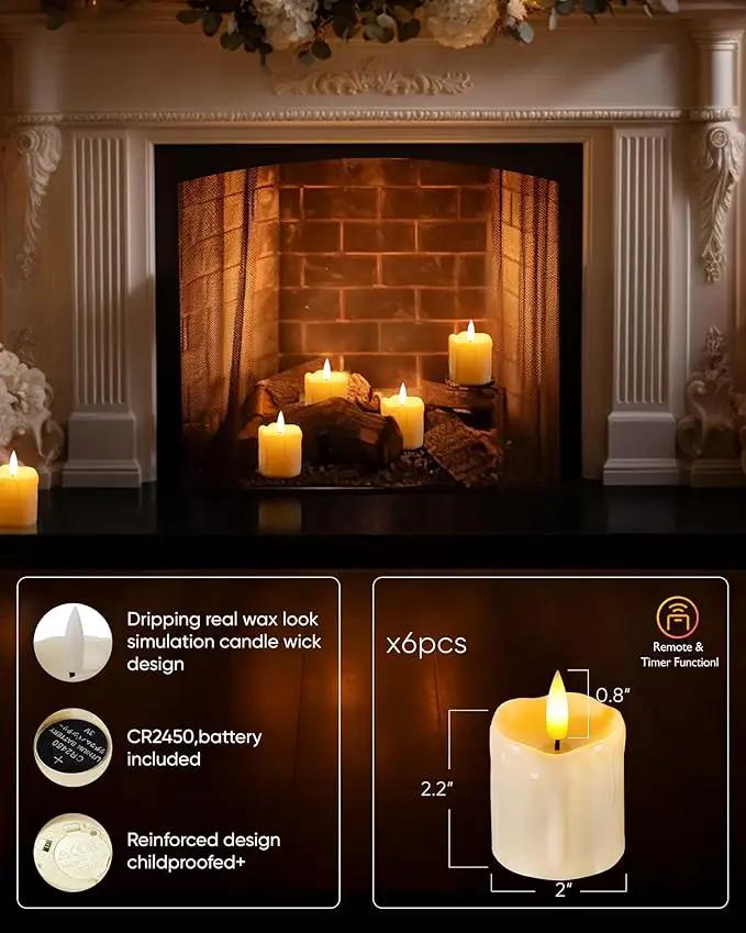 Homemory 2" x 2" Timer Remote Control Flickering Flameless Votive Candles, Realistic Battery Operated, 6Pack 3D Wick Electric Fake for Christmas, Wedding, Home Decorations by GreenHaven Gardens