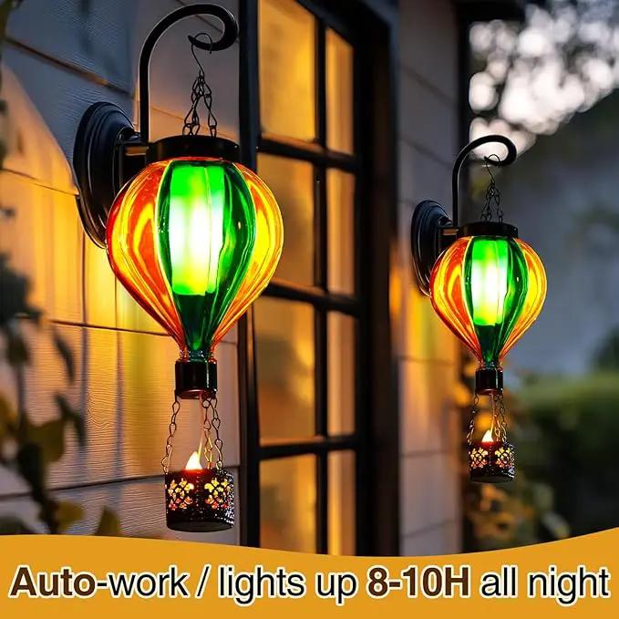 Hot Air Balloon Solar Lantern with Flickering Flame Christmas Gifts for Women Grandma Mom Outdoor Hanging Light Solar Decorative Air Balloon Lamp for Garden Patio Yard and Home (Blue & Yellow) by GreenHaven Gardens