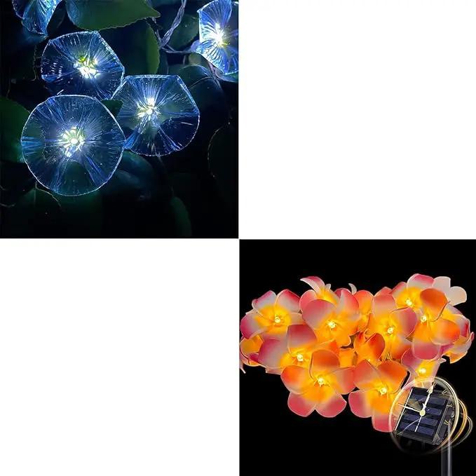 Solar Flowers Outdoor Waterproof - Petunia Blue Morning Glory Flowers&Solar Moth Orchid String Lights 12.5ft 10 LED Phalaenopsis Flower Solar Fairy Lights by GreenHaven Gardens