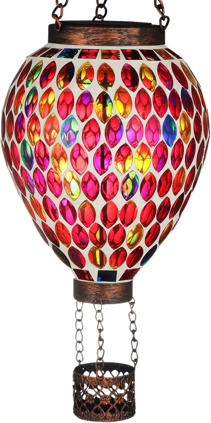 VOREEN Hot Air Balloon Solar Lantern, Mosaic Solar Outdoor Hanging Wind Light, Waterproof, Patio Festive Decor, Easter Gifts for Mom Father Grandma, Red by GreenHaven Gardens