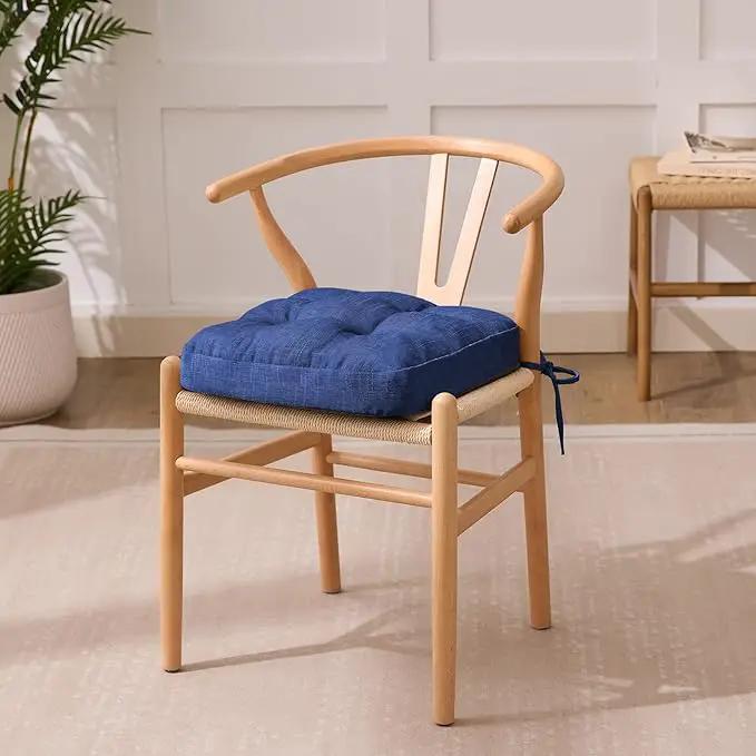 Chair Cushions for Dining Chairs, Dining Chair Cushions, Tufted Indoor Chair Pads with Ties & Non Slip Backing, Seat Cushions for Kitchen Chairs 16.5” x 16.5” x 3.5”, Set of 6, Navy Blue by GreenHaven Gardens