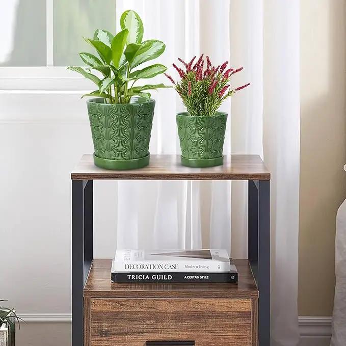 EFISPSS 5+6 Inch Plant Pot, Ceramic Pots for Plants with Drainage, Flower Pots Indoor Pots for Plants, Modern Flower Pots for Home and Office Windowsill Decoration Gift Set of 2 - Patina by GreenHaven Gardens