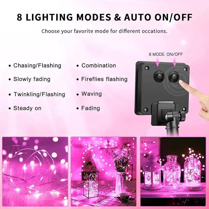 JMEXSUSS 4 Pack Pink Solar Lights, Each 33ft 100 LED Solar String Lights Outdoor Waterproof, 8 Modes Copper Wire Pink Fairy Light for Yard Patio Garden Party Wedding Decorations by GreenHaven Gardens