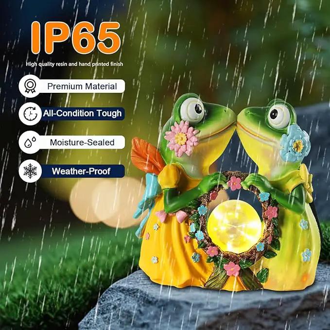 Solar Garden Decor Statue 6.5" Resin Kissing Frog Figurines with Glass Ball Waterproof Frog Decor for Outside Yard Patio Porch Decoration Gift for Mom Grandma Wife by GreenHaven Gardens