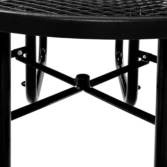 Global Industrial 46" Round Picnic Table, Expanded Metal, Black Thermoplastic Coating, Attached Benches, 1-1/2” Umbrella Pole Hole, Outdoor-Rated, 1000 lb Capacity by GreenHaven Gardens
