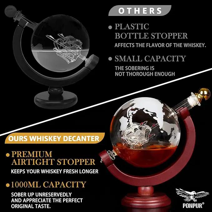 PONPUR Whiskey Globe Decanter, Gifts for Men Dad Father's Day, Anniversary Birthday Gift for Him Husband Boyfriend Grandpa, Unique Housewarming Presents Whisky Bourbon Decanter, 1000ml by GreenHaven Gardens