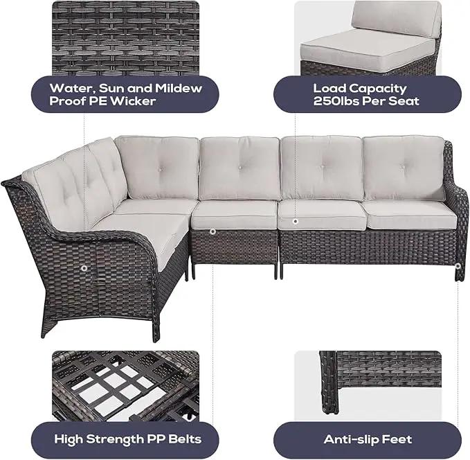 Outdoor Furniture Sectional Sofa L Shaped Couch - Patio Wicker Set with 2 Swivel Glider Chairs, 5 Piece Rattan Patio Conversation Sets with Beige Cushion for Deck Backyard Sunroom by GreenHaven Gardens