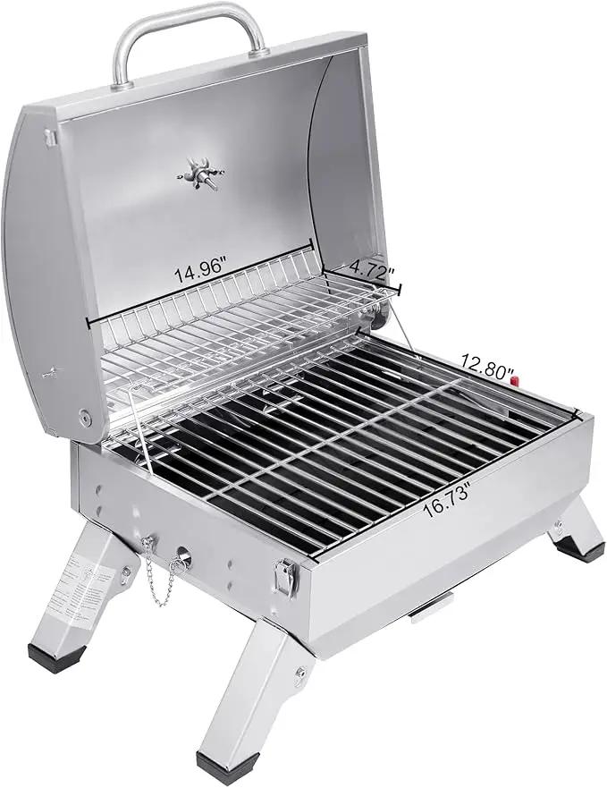 Royal Gourmet GT1001 Stainless Steel Portable Grill, 10000 BTU BBQ Tabletop Gas Grill with Folding Legs and Lockable Lid, Outdoor Camping, Deck and Tailgating, Silver by GreenHaven Gardens