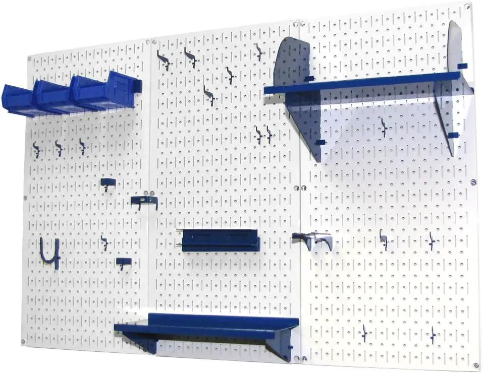 Wall Control Pegboard Organizer 4 ft. Metal Pegboard Standard Tool Storage Kit with White Toolboard and Blue Accessories by GreenHaven Gardens