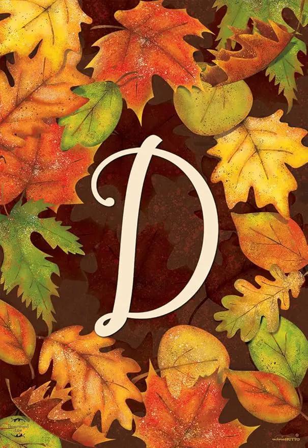 Briarwood Lane Fall Leaves Monogram Letter D Garden Flag by GreenHaven Gardens