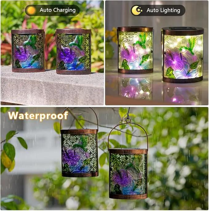 Starsoul 2 Pack Hanging Solar Lantern Outdoor Waterproof Glass Hummingbird Decorative Solar Lights for Outside Garden Yard Table Patio Decor by GreenHaven Gardens