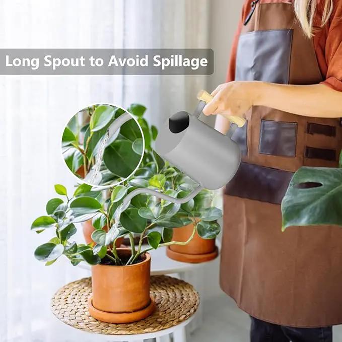 Watering Can Indoor Plants, 35oz Small Watering Can Indoor Stainless Steel Metal Watering Can Modern Decorative Watering Pot with Long Spout for Indoor House Plant Bonsai Garden Flowers (Gray) by GreenHaven Gardens