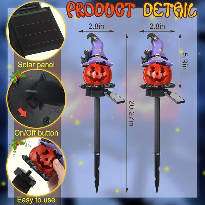 Retisee 2 Pcs Halloween Pumpkin Pathway Solar Lights Orange Jack O Lantern Stake Lights for Outdoor Halloween Decorations Yard Display LED Front Porch Decor(Witch Hat Pumpkin) by GreenHaven Gardens