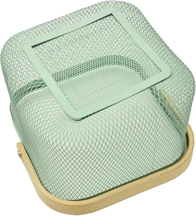 Metal Mesh Steel Basket, Storage Organizer Basket Multi-functional Hanging Kitchen Basket Fruit Basket Bin with Bamboo Handle, 9.84 x 10.2 x 7 inch, Mint Green by GreenHaven Gardens