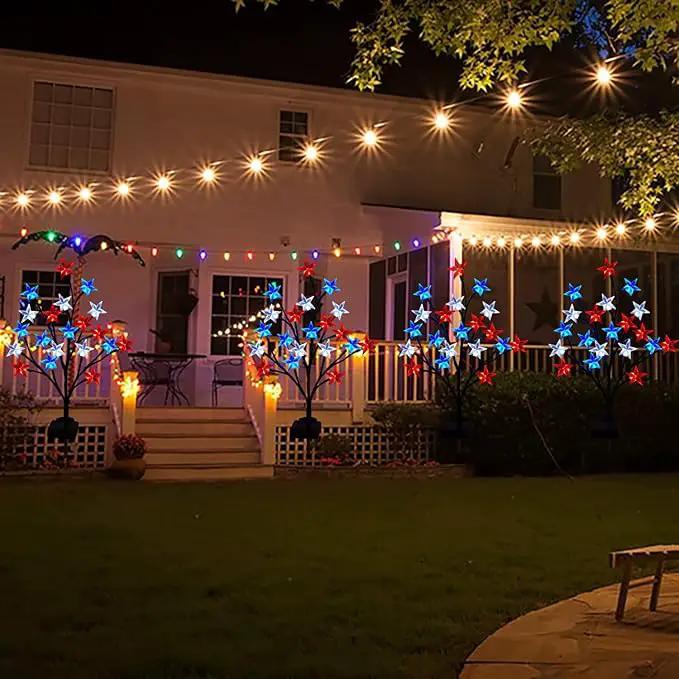 2 Packs Solar 4th of July Decorations Outdoor Lights, Solar Red White and Blue Star Pathway Lights, Waterproof Outdoor Patriotic Decorations Lights for July 4th Memorial Day Garden Yard Pathway Grave by GreenHaven Gardens