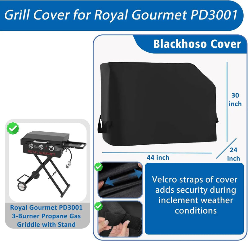Griddle Cover for Royal Gourmet PD3001 3-Burner Propane Gas Griddle with Collapsible Stand, 600D Heavy Duty Wateproof UV Protected Cover for Scissor Legs Griddle, 44" x 24" x 30" by GreenHaven Gardens