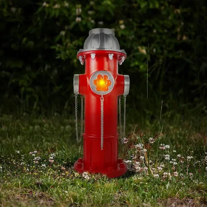 Fake Fire Hydrant Statues for Dogs to Pee On, 14.5" Solar Light Fire Hydrant with Glowing Paw Prints for Garden Statues Lawn Outdoor Decorations by GreenHaven Gardens