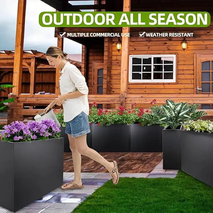 Metal Tall Long Planter Box Large Rectangular Planter Flower Pot with Drainage Holes for Indoor Outdoor Deck Porch Garden Home Patio Front Door (Black, M) by GreenHaven Gardens