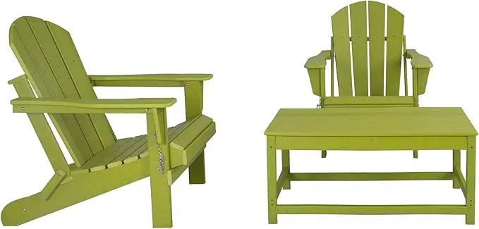 WO Home Furniture Adirondack Chairs Table Set of 3 PCS Outdoor Folding Chairs Coffee Table Weather/UV Resistant for Lawn, Garden, Bon Fire, Balcony (Lime) by GreenHaven Gardens